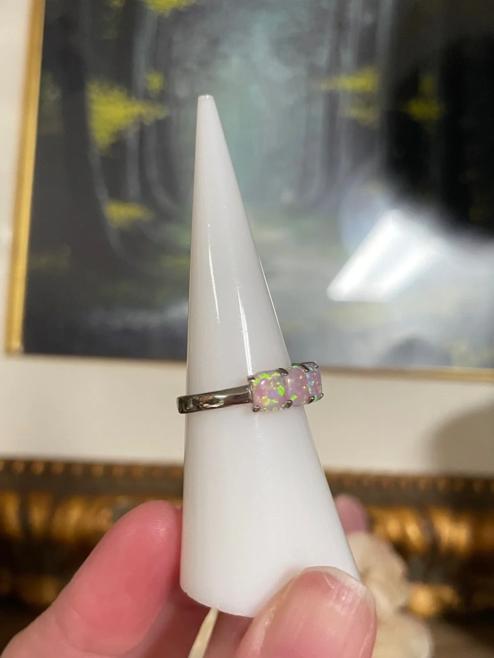 Iridescent Pink & Green Opal-Effect Eternity Ring - Women Jewelry